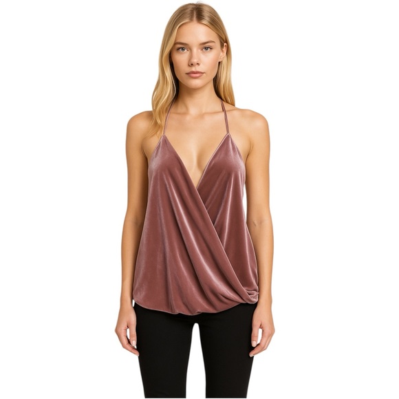NSR velvet velour wrap top strappy high low cami tank mauve lavender pink XS - Picture 1 of 16